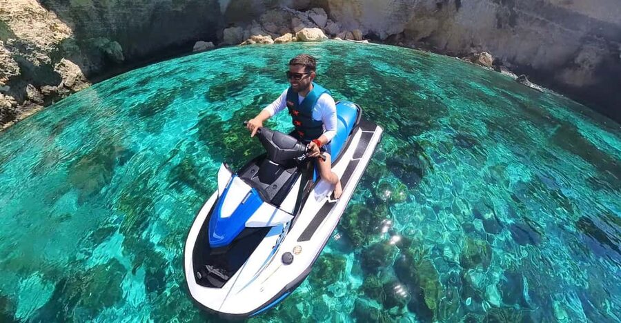 From Mellieħa: Comino, Blue Lagoon, and Gozo Jet Ski Tour - Riding toward the Blue Lagoon