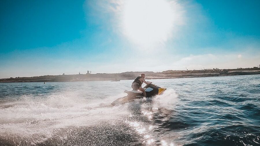 Malta: Private Jet Ski Experience - Leaving St Thomas Bay on a Sea-Doo
