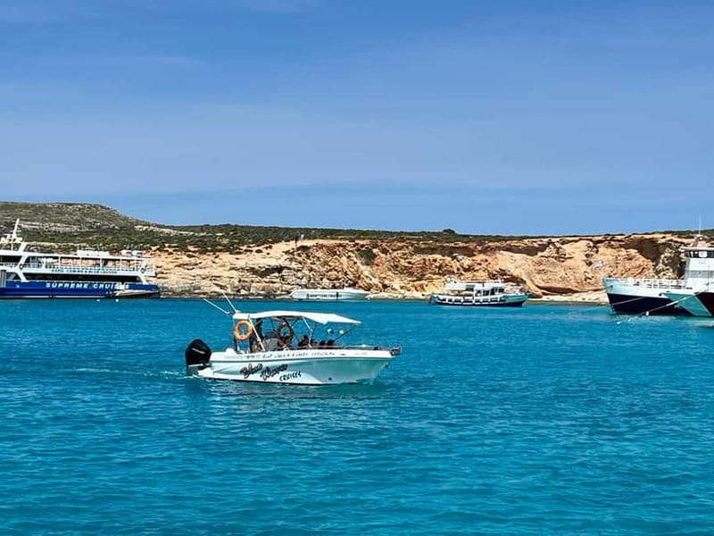 Mellieha: 1:00pm Speedboat round Comino Caves 2h Blue Lagoon - Elephant Rock from the water