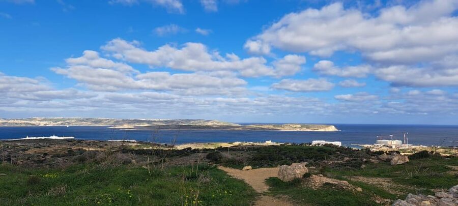 North Malta: Quad Bike Tour with Scenic Land, Sea & Swimming - The view toward Manikata and the Popeye Village film set